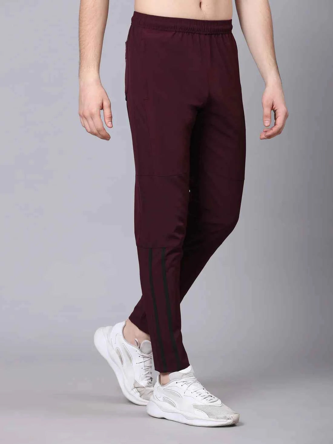 Dpassion Men Maroon Slim Fit Track Pants Reflective Gym Running Activewear