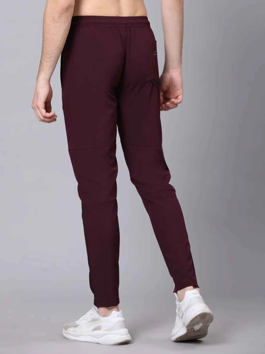 Dpassion Men Maroon Slim Fit Track Pants Reflective Gym Running Activewear