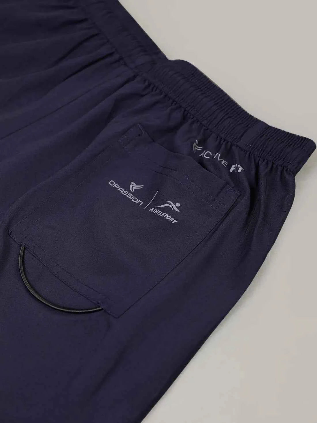 Dpassion Men Navy Slim Fit Track Pants Reflective Stripe Gym Running Wear