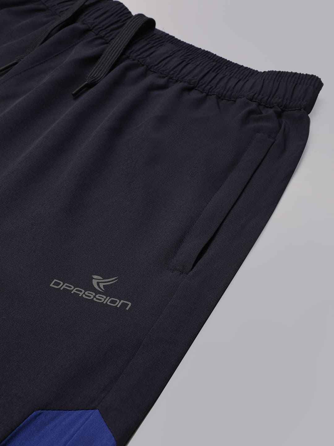 Dpassion Men Navy Track Pants Slim Fit Colorblock Activewear for Gym and Running