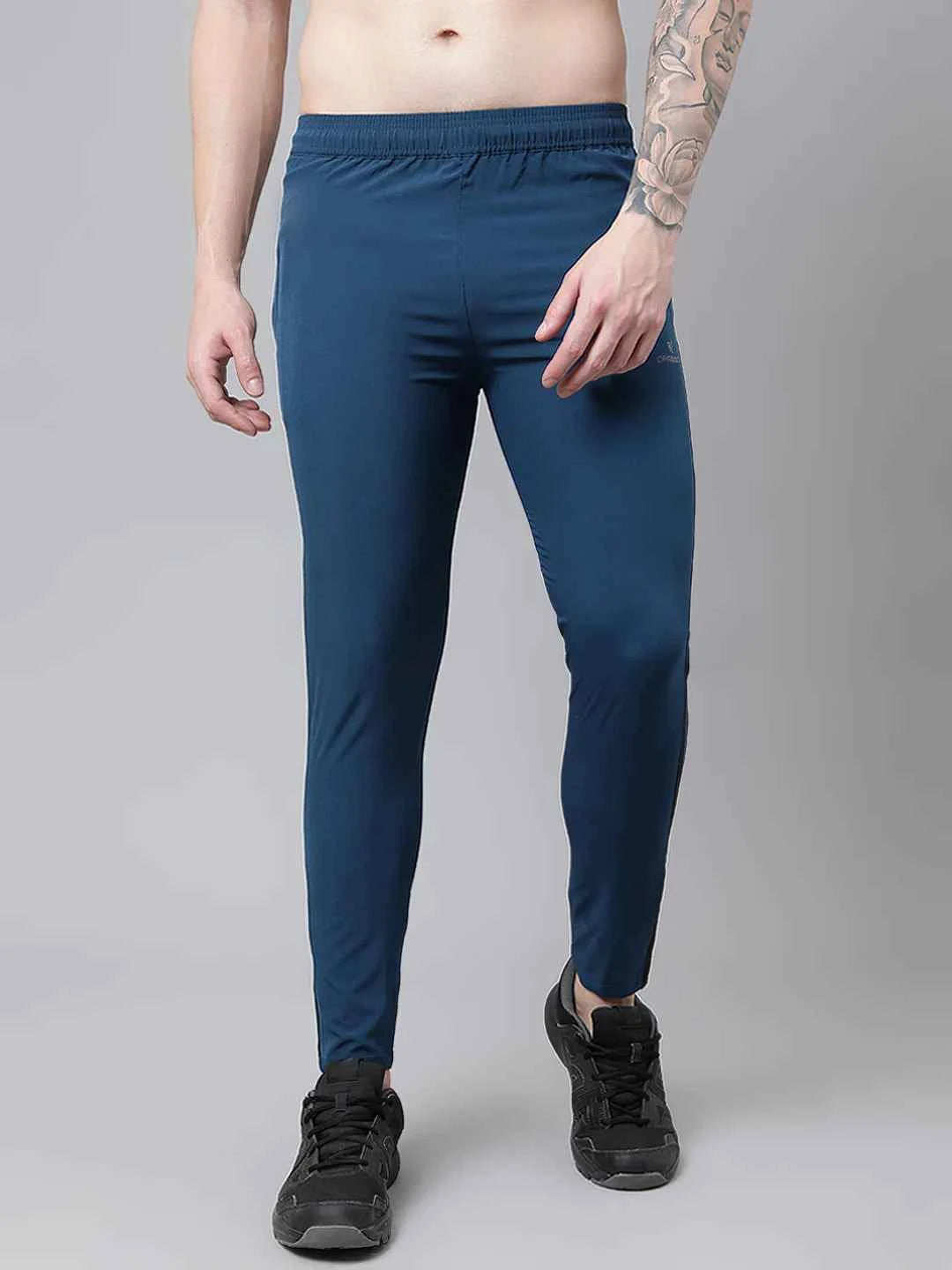 Dpassion Men Slim Fit Teal Track Pants with Dual Stripe for Gym and Activewear