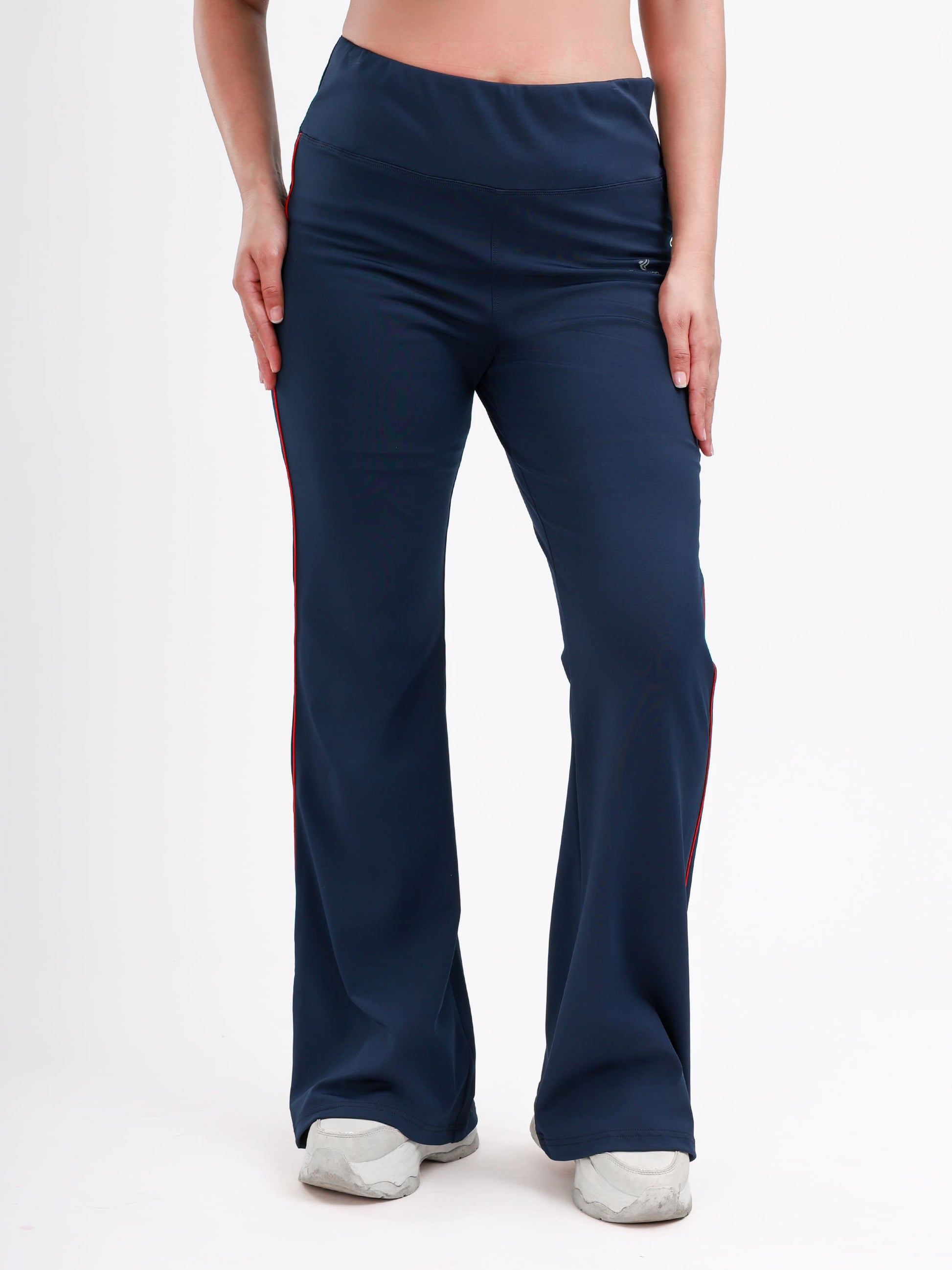 Dpassion Women’s Flared Performance Leggings Navy with Contrast Stripe - Dpassion