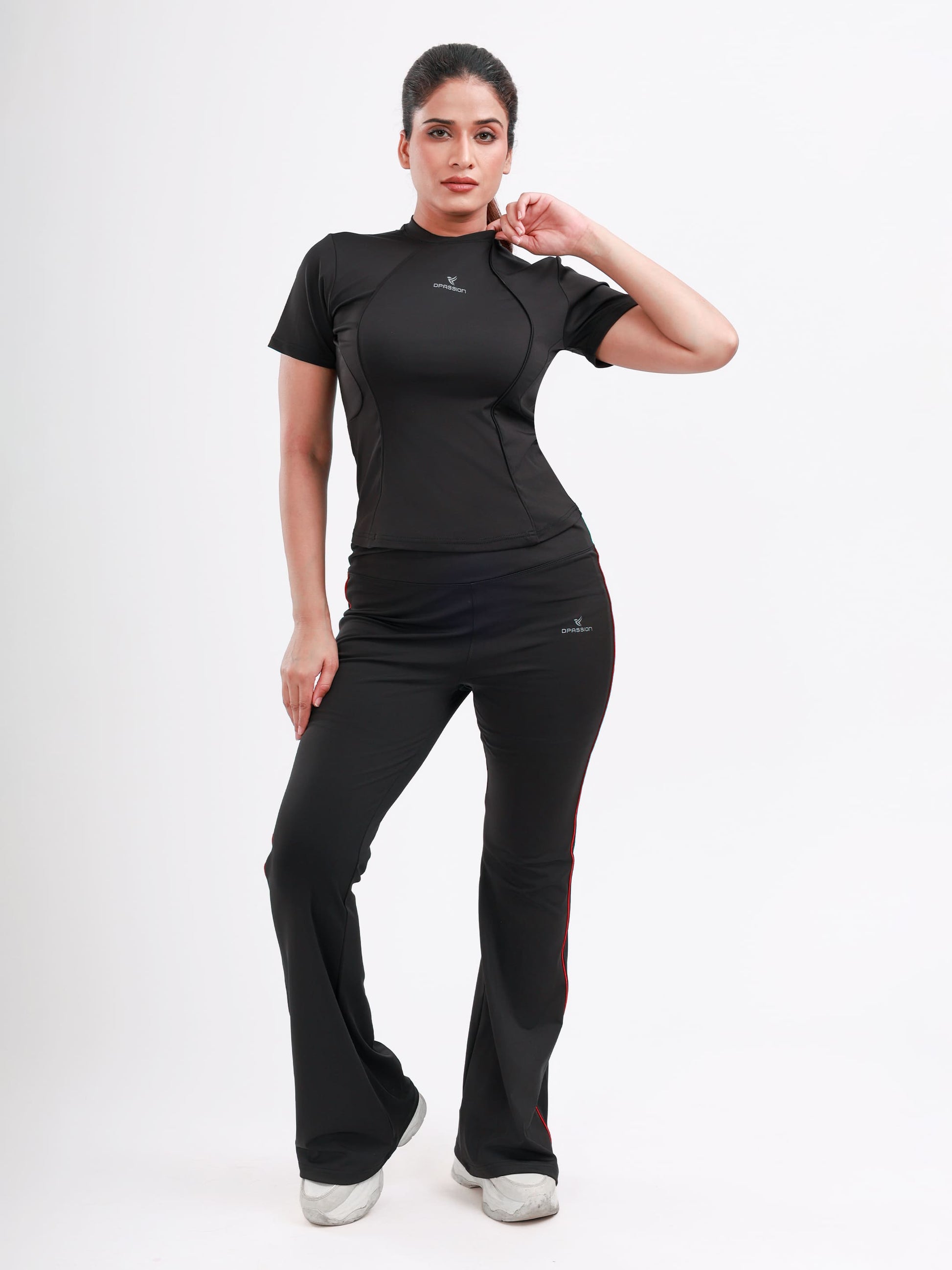 Dpassion Women’s Flared Performance Leggings with Contrast Stripe - Dpassion