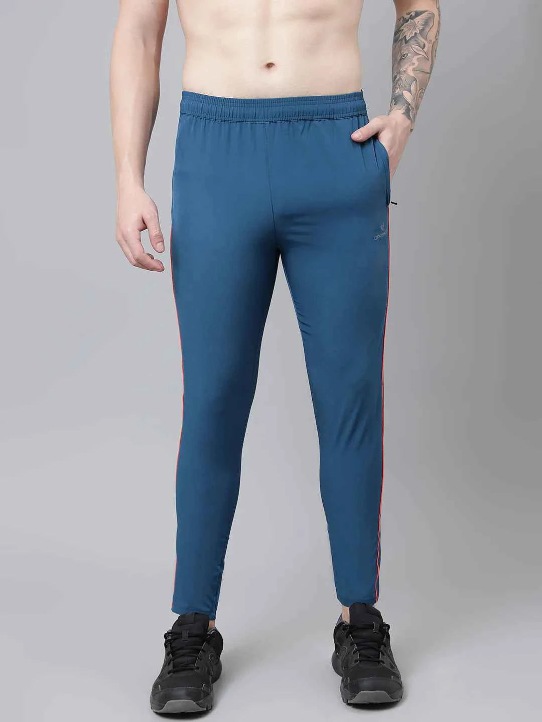 Dpassion Men Blue Slim Fit Track Pants with Contrast Stripe Gym Activewear
