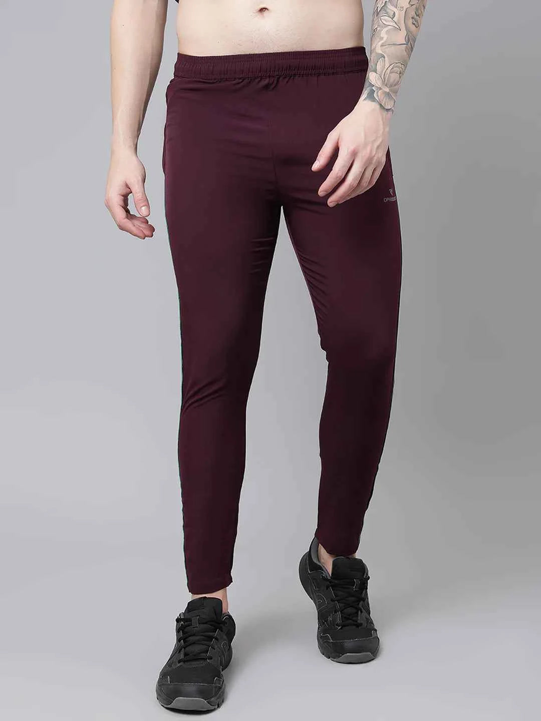 Dpassion Men Maroon Slim Fit Track Pants Stripe Gym Activewear