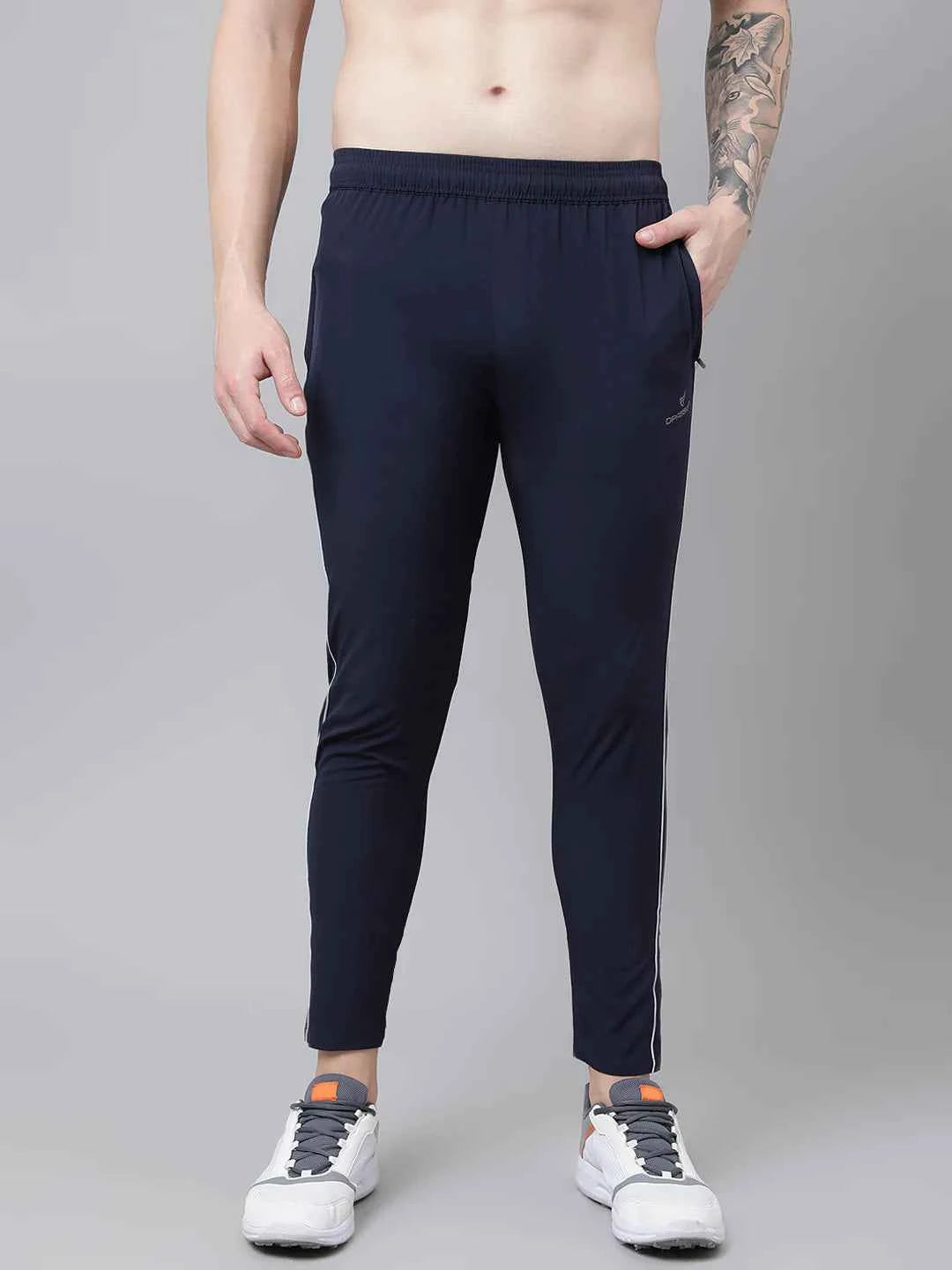 Dpassion Men Navy Slim Fit Track Pants Stripe Gym Activewear