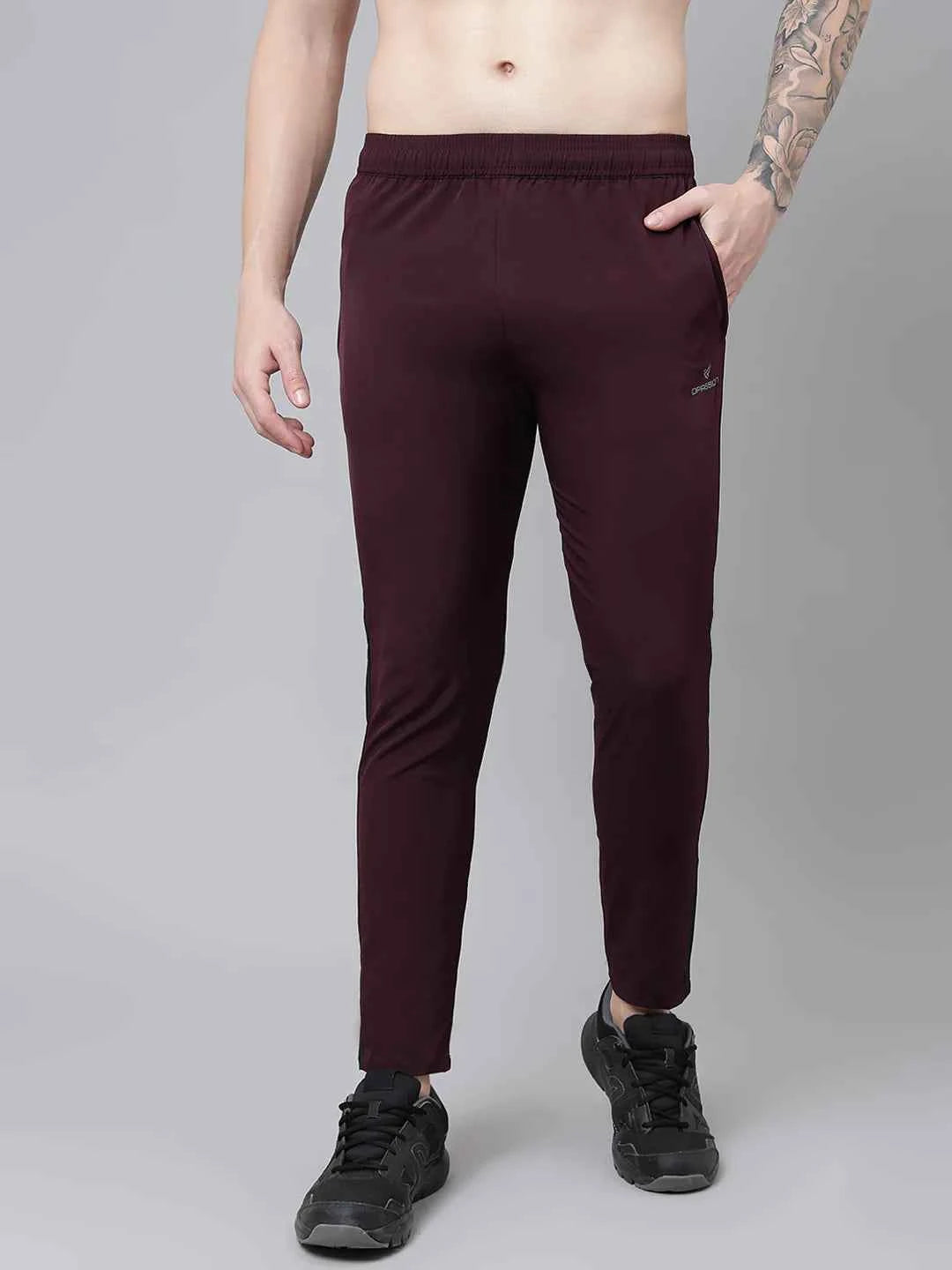 Dpassion Men Slim Fit Maroon Track Pants with Side Stripes Gym Activewear