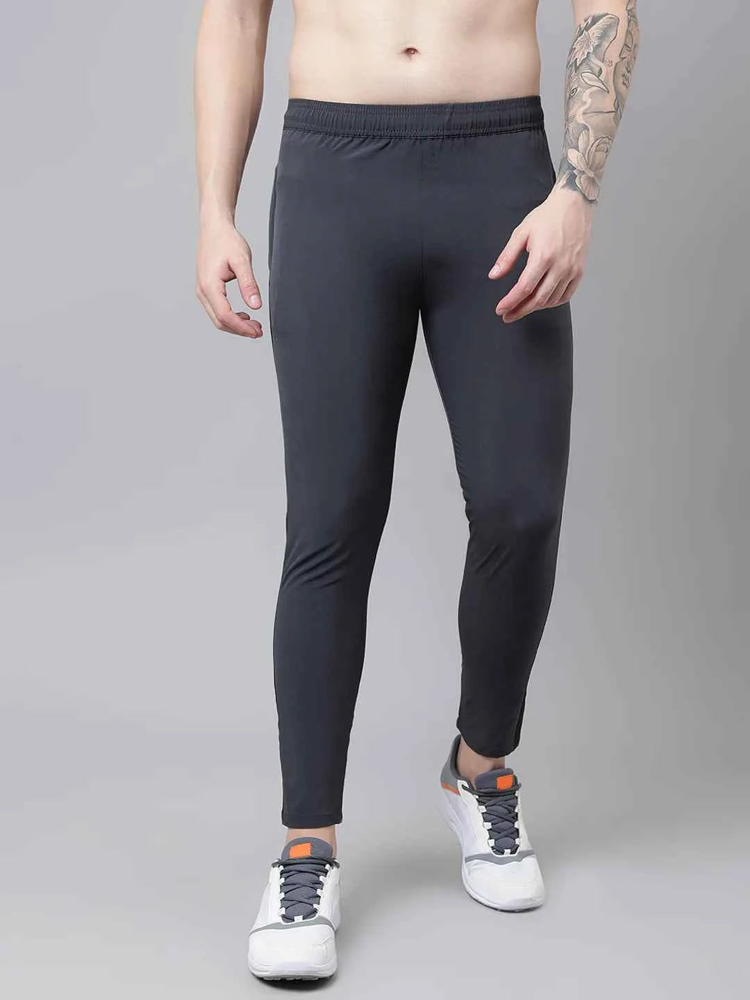 Dpassion Men Slim Fit Charcoal Track Pants with Dual Black Stripe Activewear