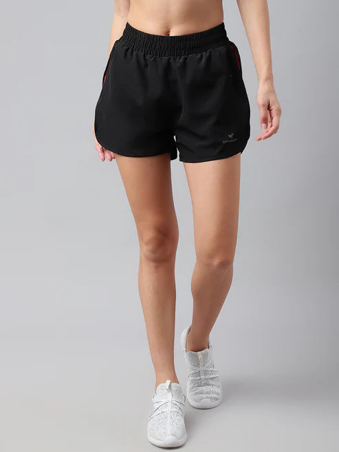 Dpassion Women Black Training Shorts with Contrast Panel Activewear