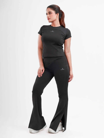 Dpassion Women SculptFit Flared Activewear Set Black Gym Wear