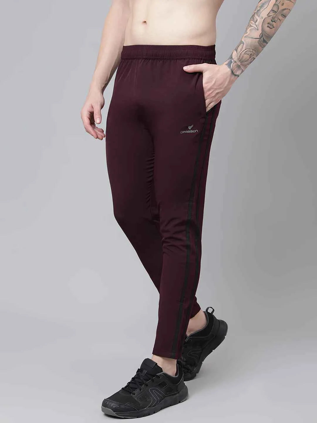 Dpassion Men Slim Fit Maroon Track Pants with Side Stripes Gym Activewear