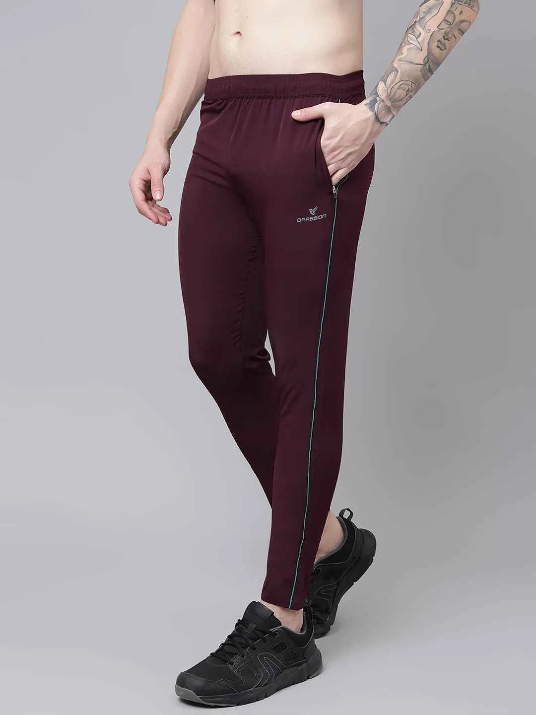 Dpassion Men Maroon Slim Fit Track Pants Stripe Gym Activewear
