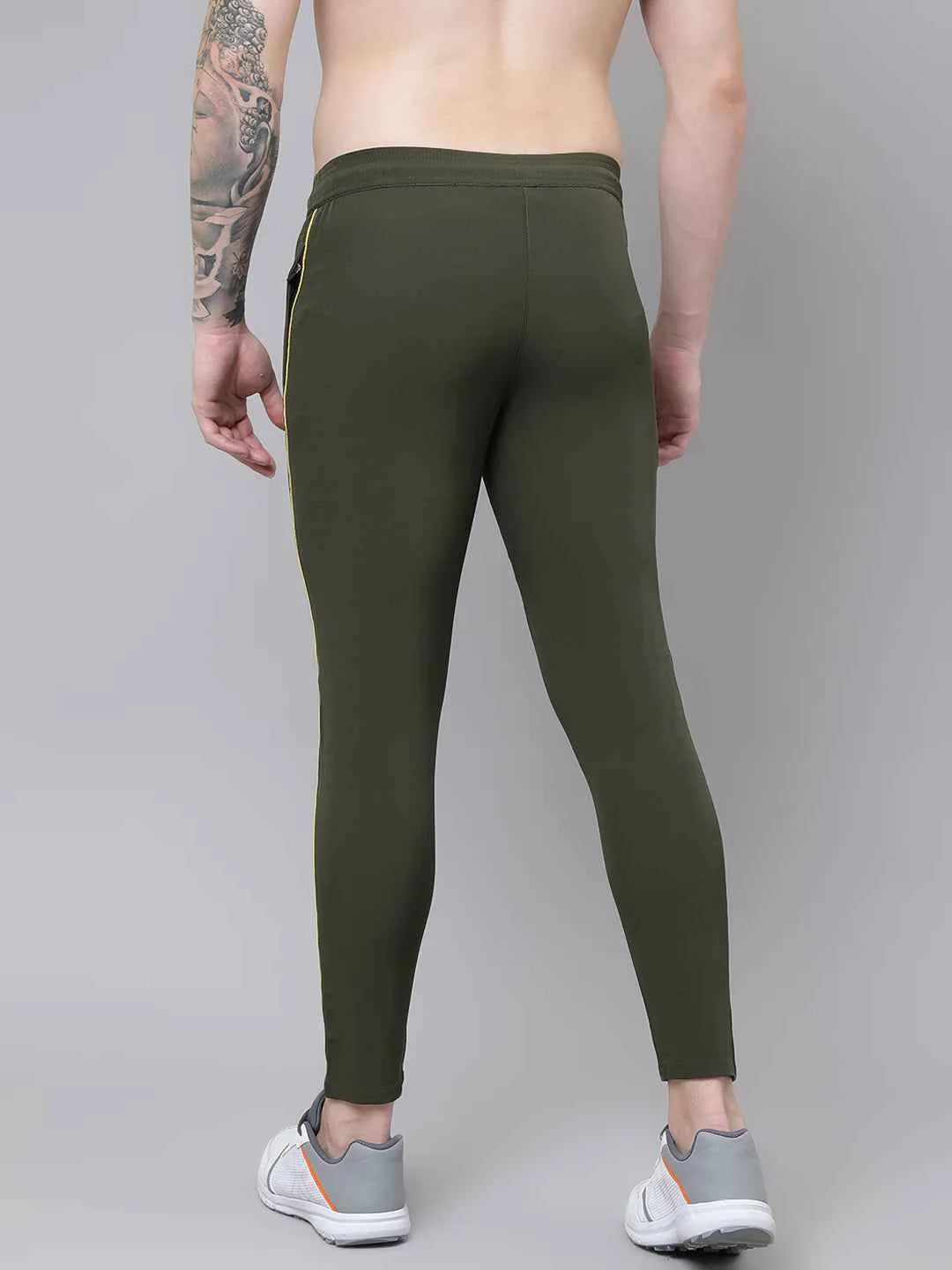 Dpassion Men Olive Compression Track Pants Slim Fit Stretch Gym Activewear
