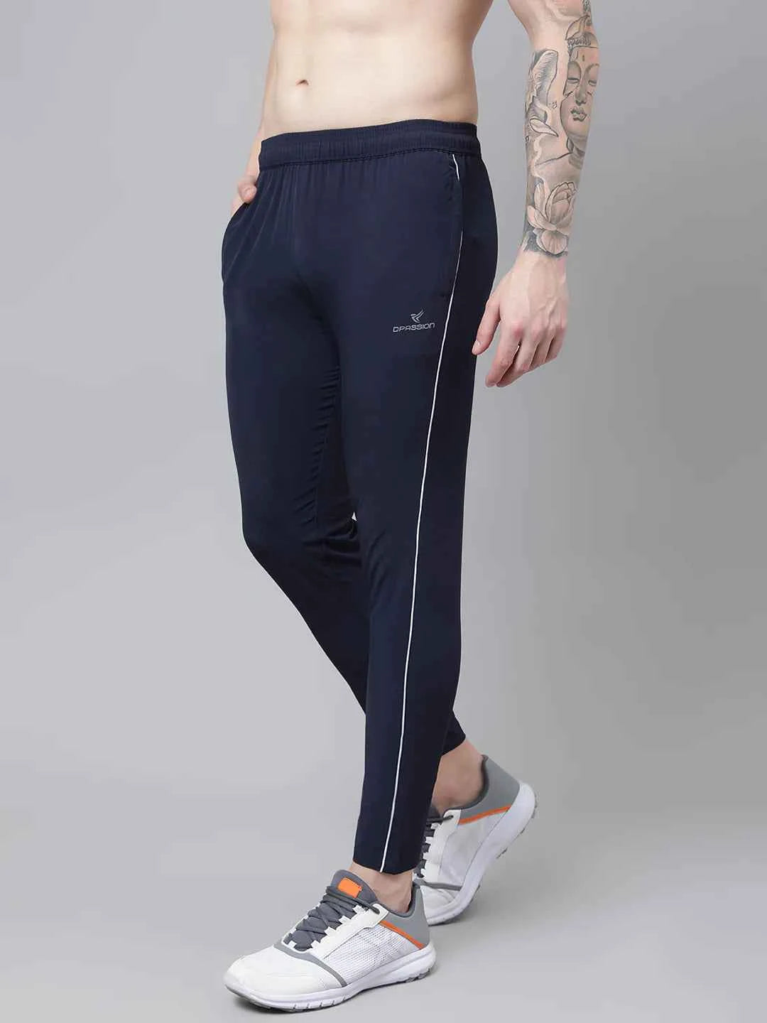 Dpassion Men Navy Slim Fit Track Pants Stripe Gym Activewear