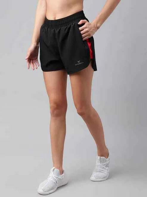 Dpassion Women Black Training Shorts with Contrast Panel Activewear
