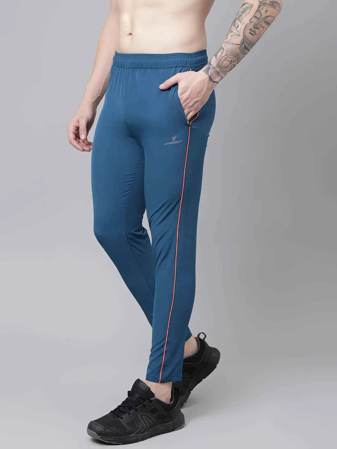 Dpassion Men Blue Slim Fit Track Pants with Contrast Stripe Gym Activewear