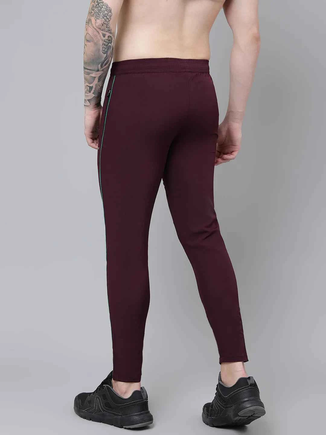 Dpassion Men Maroon Slim Fit Track Pants Stripe Gym Activewear
