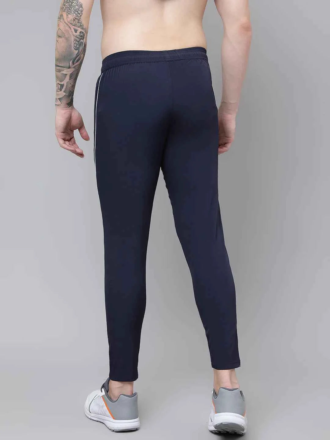 Dpassion Men Navy Slim Fit Track Pants Stripe Gym Activewear