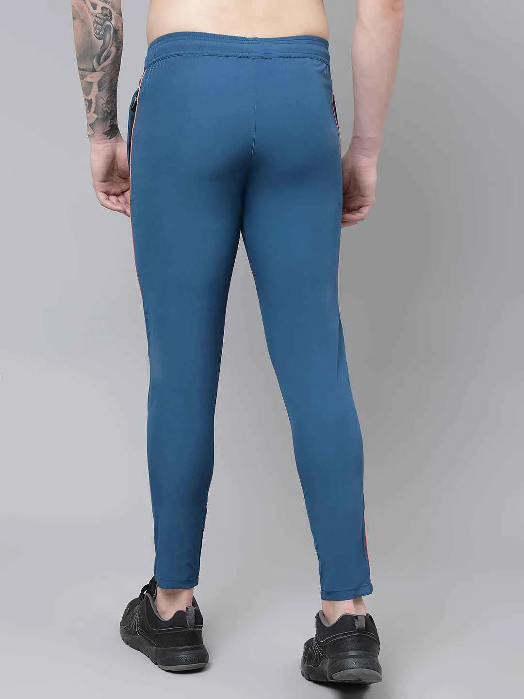 Dpassion Men Blue Slim Fit Track Pants with Contrast Stripe Gym Activewear