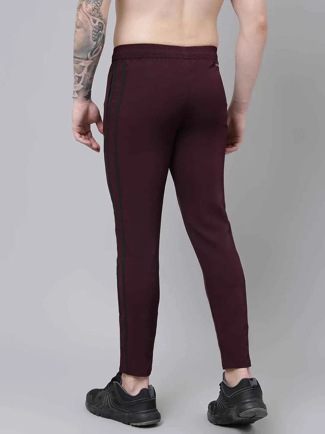 Dpassion Men Slim Fit Maroon Track Pants with Side Stripes Gym Activewear
