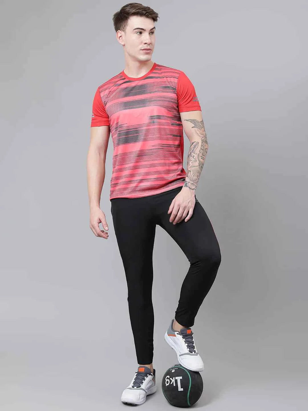 Dpassion Men Slim Fit Black Track Pants with Dual Red Stripe - Stylish Gym Wear