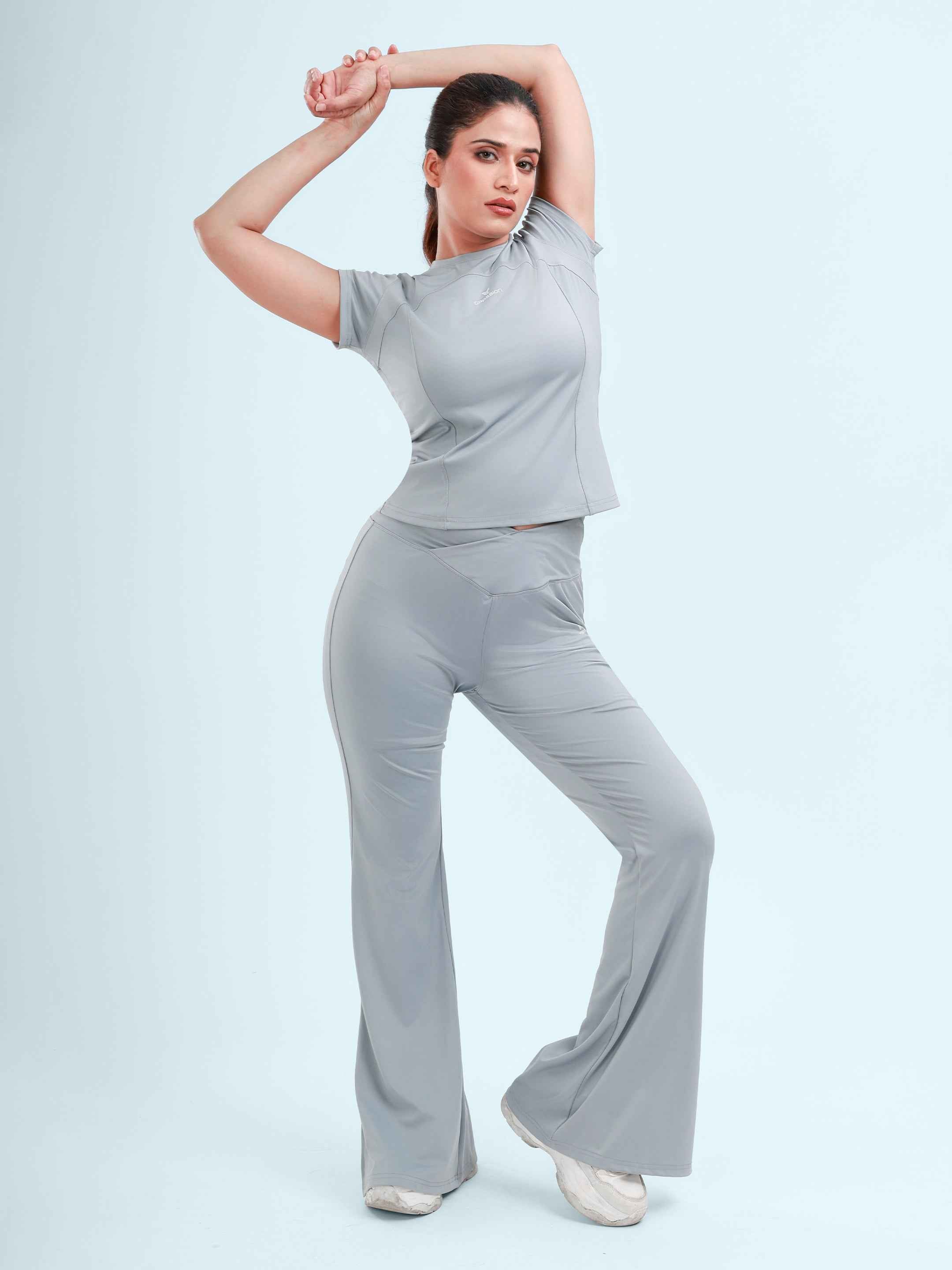 Dpassion Women SculptFit Flared Activewear Set Grey Performance Gym Wear