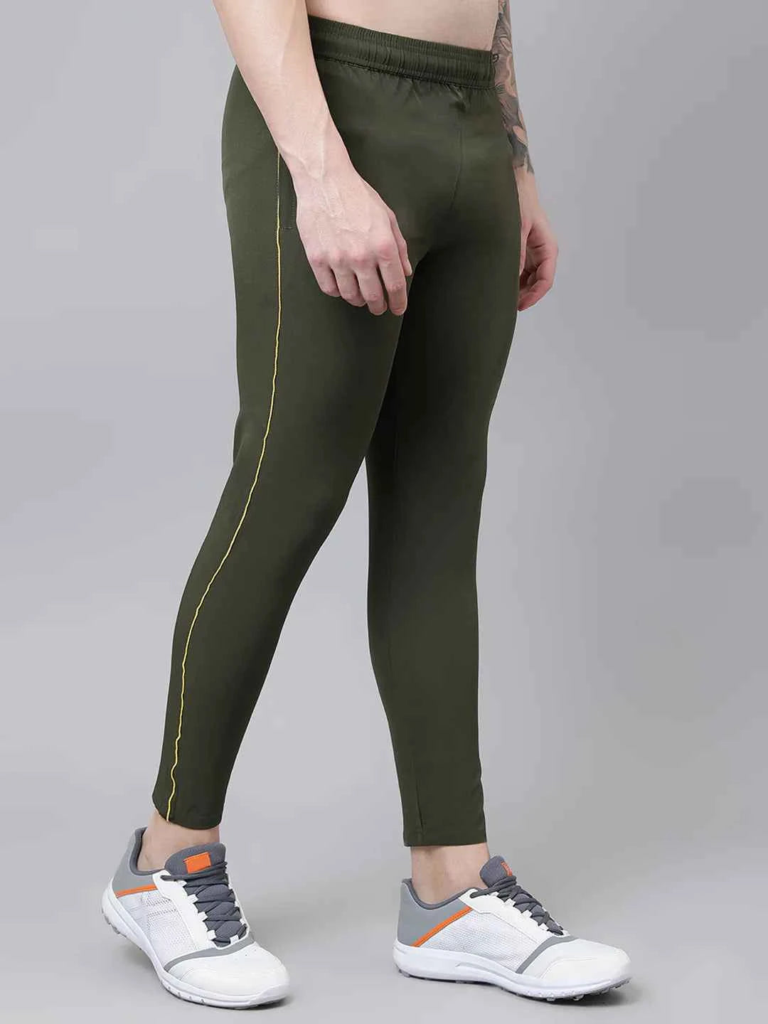 Dpassion Men Olive Compression Track Pants Slim Fit Stretch Gym Activewear