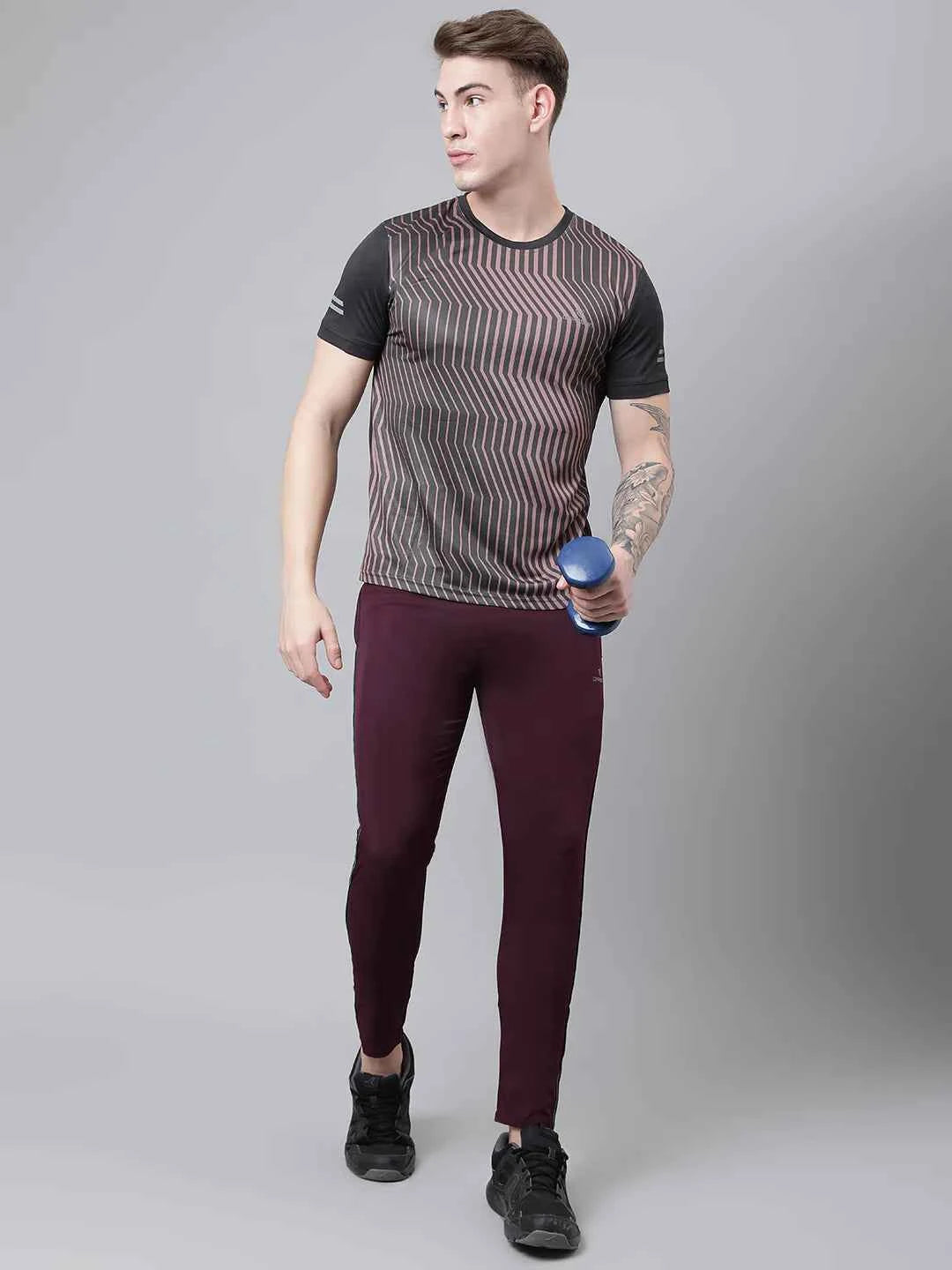 Dpassion Men Maroon Slim Fit Track Pants Stripe Gym Activewear