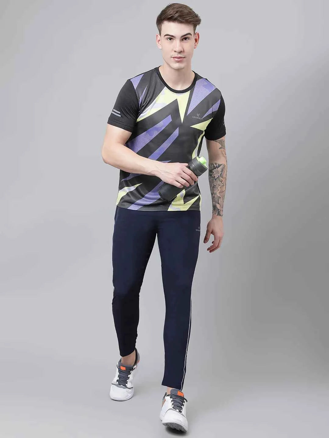 Dpassion Men Navy Slim Fit Track Pants Stripe Gym Activewear