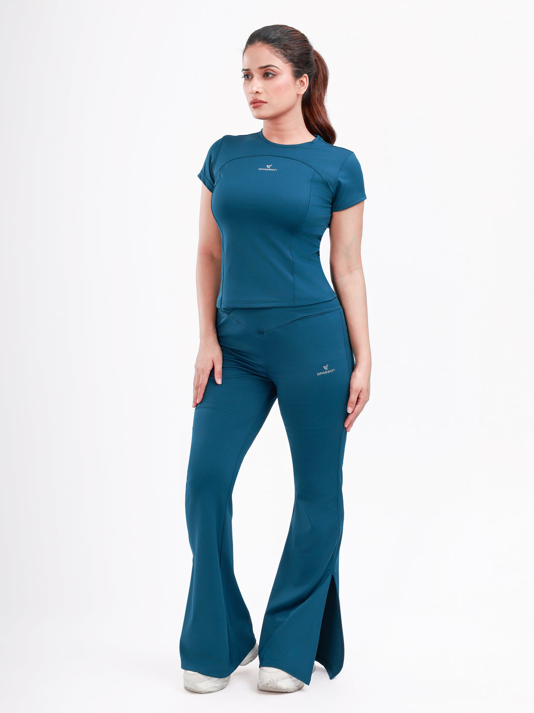 Dpassion Women SculptFit Flared Activewear Set Teal Performance Gym Wear