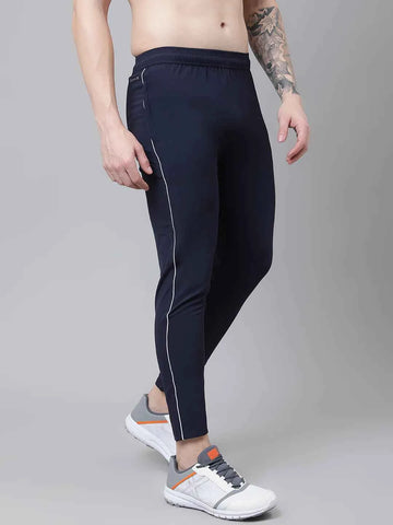 Dpassion Men Navy Slim Fit Track Pants Stripe Gym Activewear