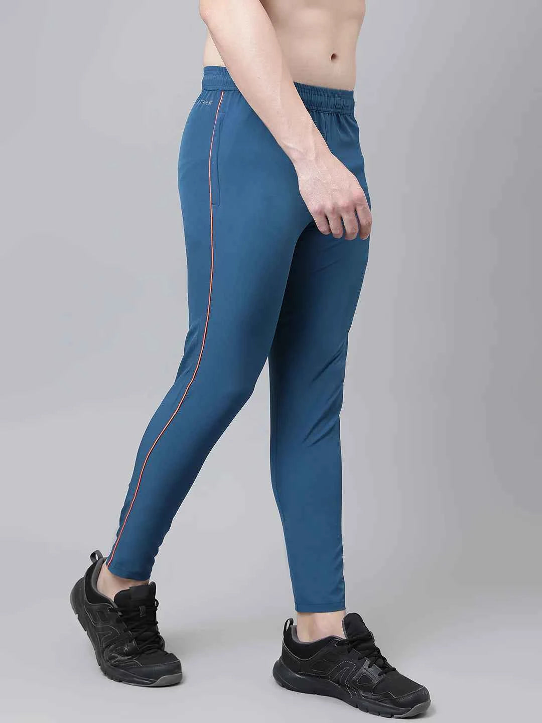 Dpassion Men Blue Slim Fit Track Pants with Contrast Stripe Gym Activewear