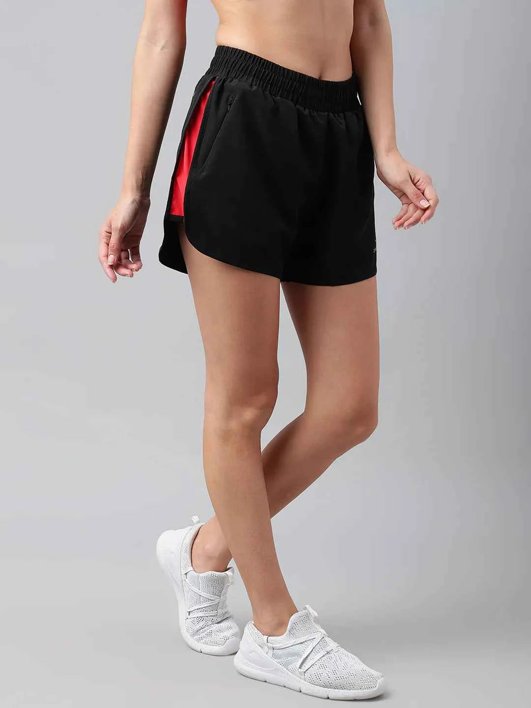 Dpassion Women Black Training Shorts with Contrast Panel Activewear