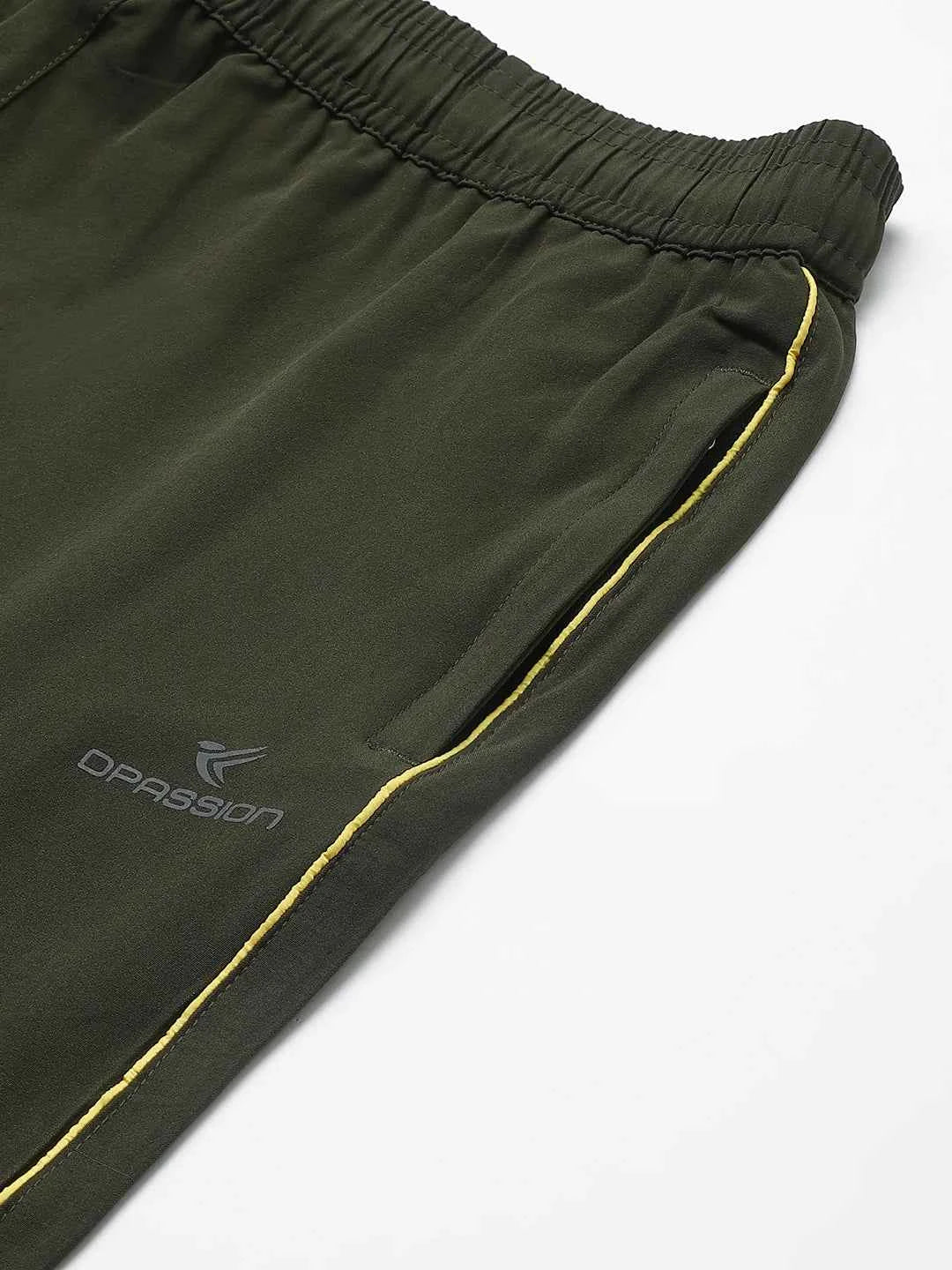 Dpassion Men Olive Compression Track Pants Slim Fit Stretch Gym Activewear