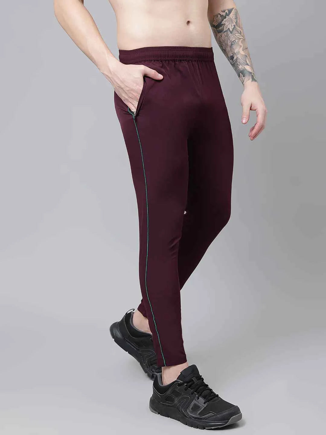 Dpassion Men Maroon Slim Fit Track Pants Stripe Gym Activewear