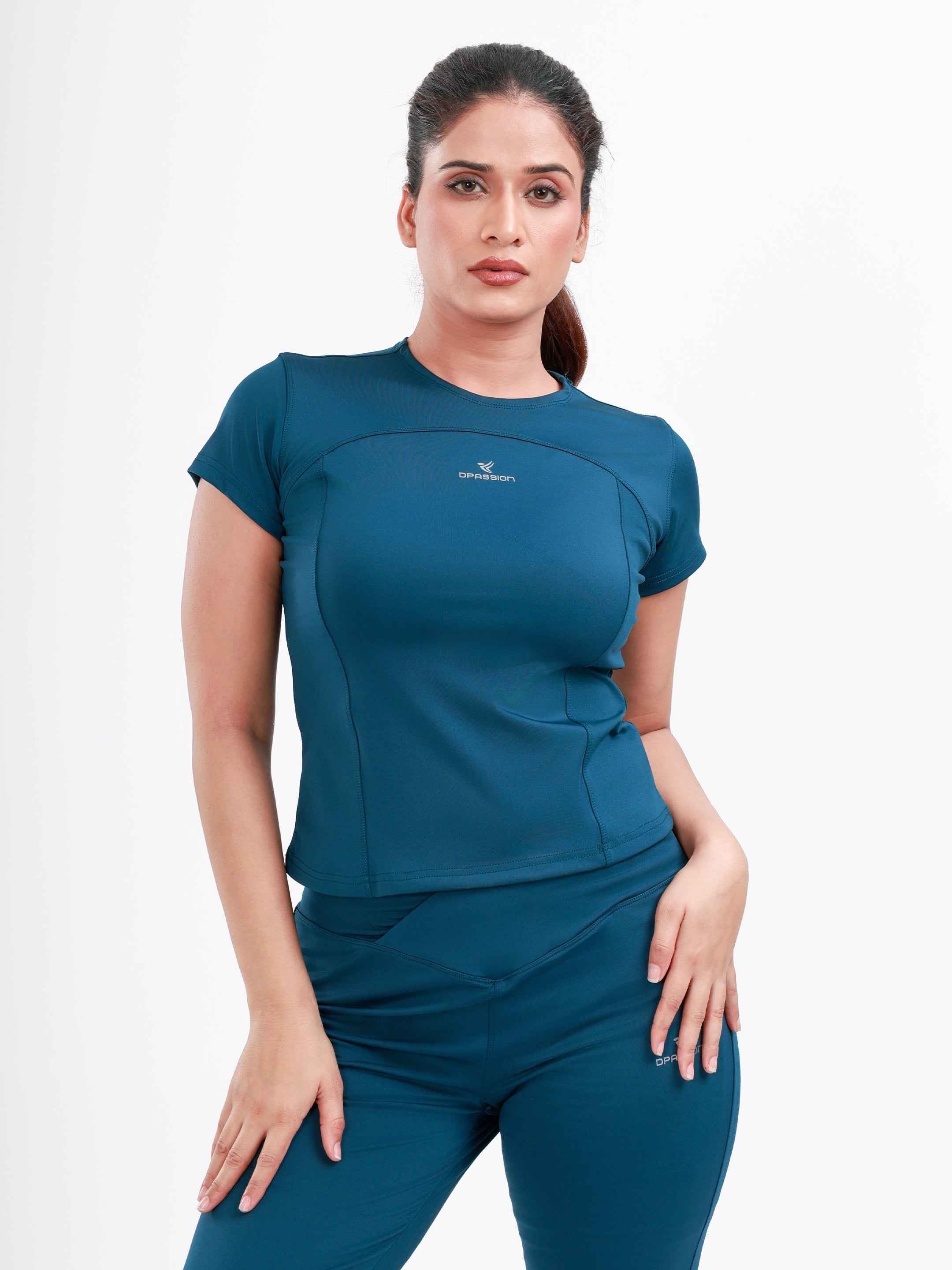 Dpassion SculptFit Performance Tee Teal Women Activewear Gym Top