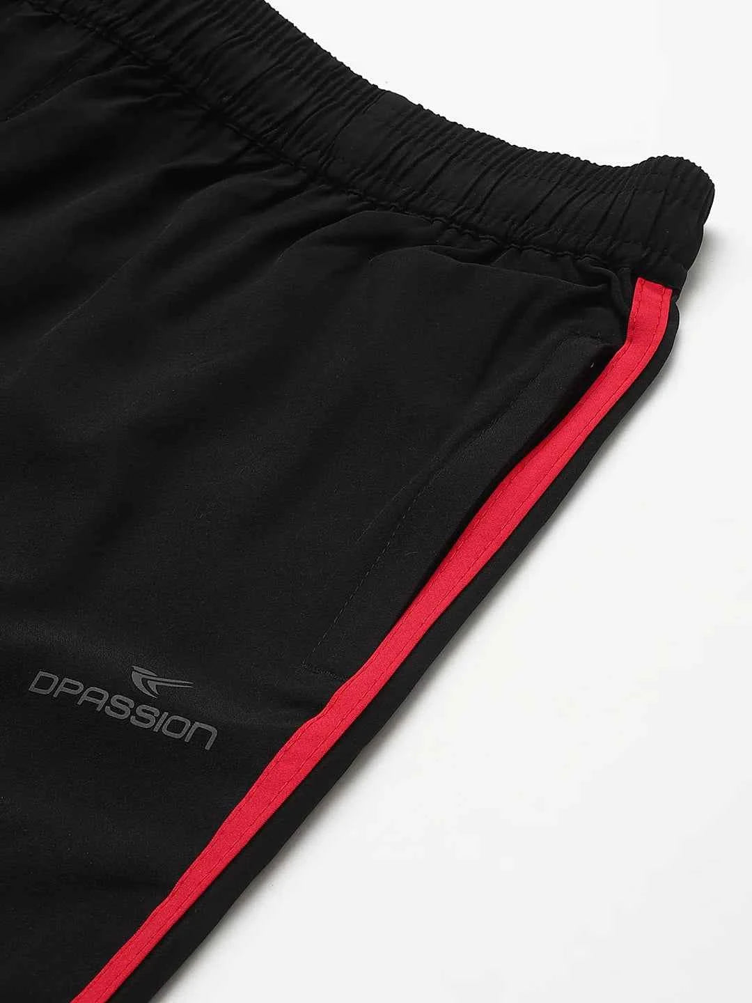 Dpassion Men Slim Fit Black Track Pants with Dual Red Stripe - Stylish Gym Wear