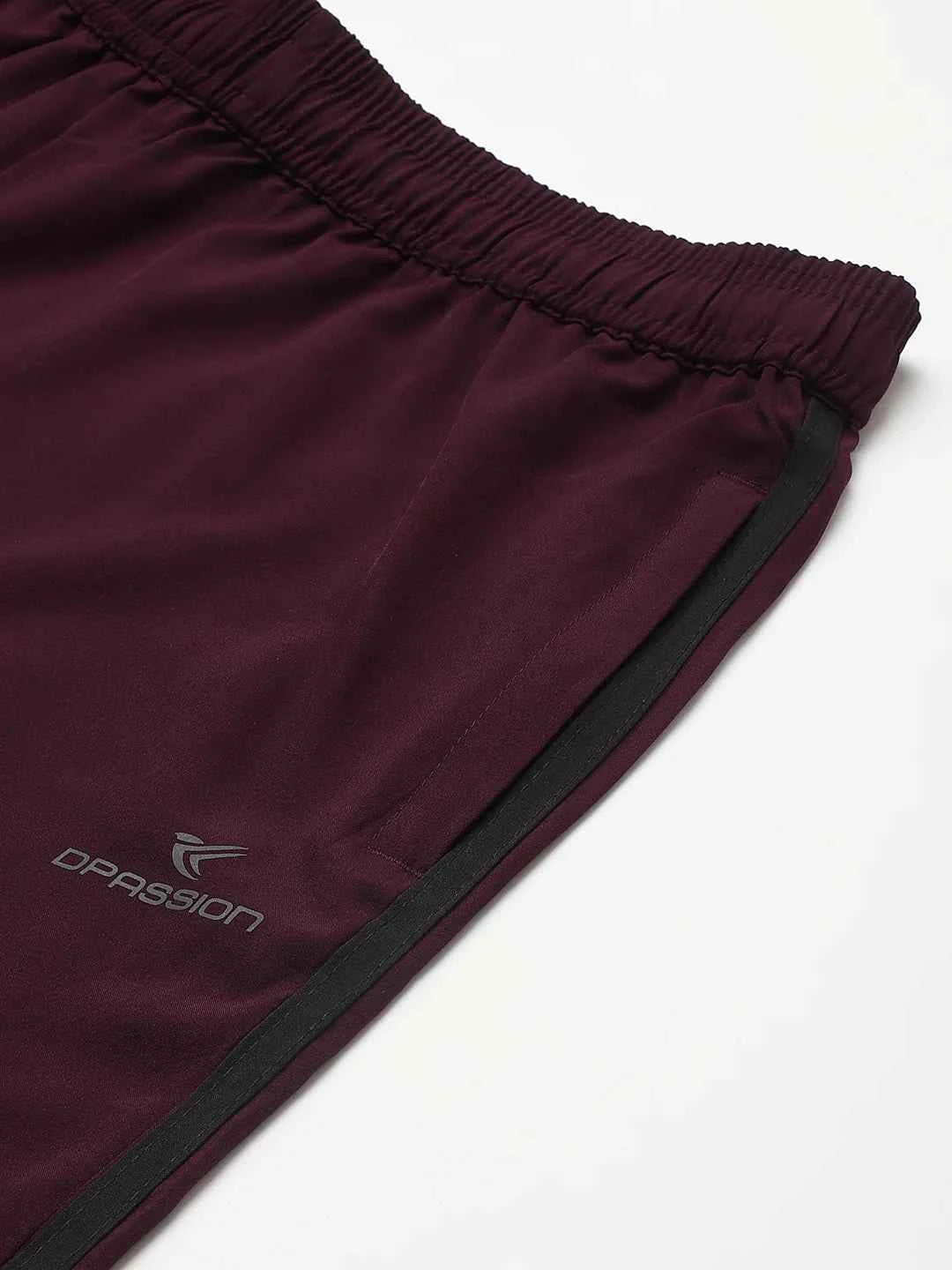 Dpassion Men Slim Fit Maroon Track Pants with Side Stripes Gym Activewear