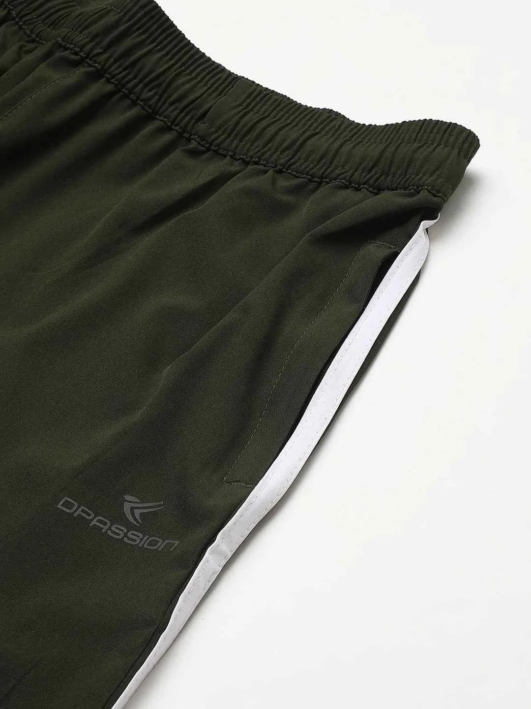 Dpassion Men Olive Slim Fit Track Pants with Side Stripe Gym Activewear