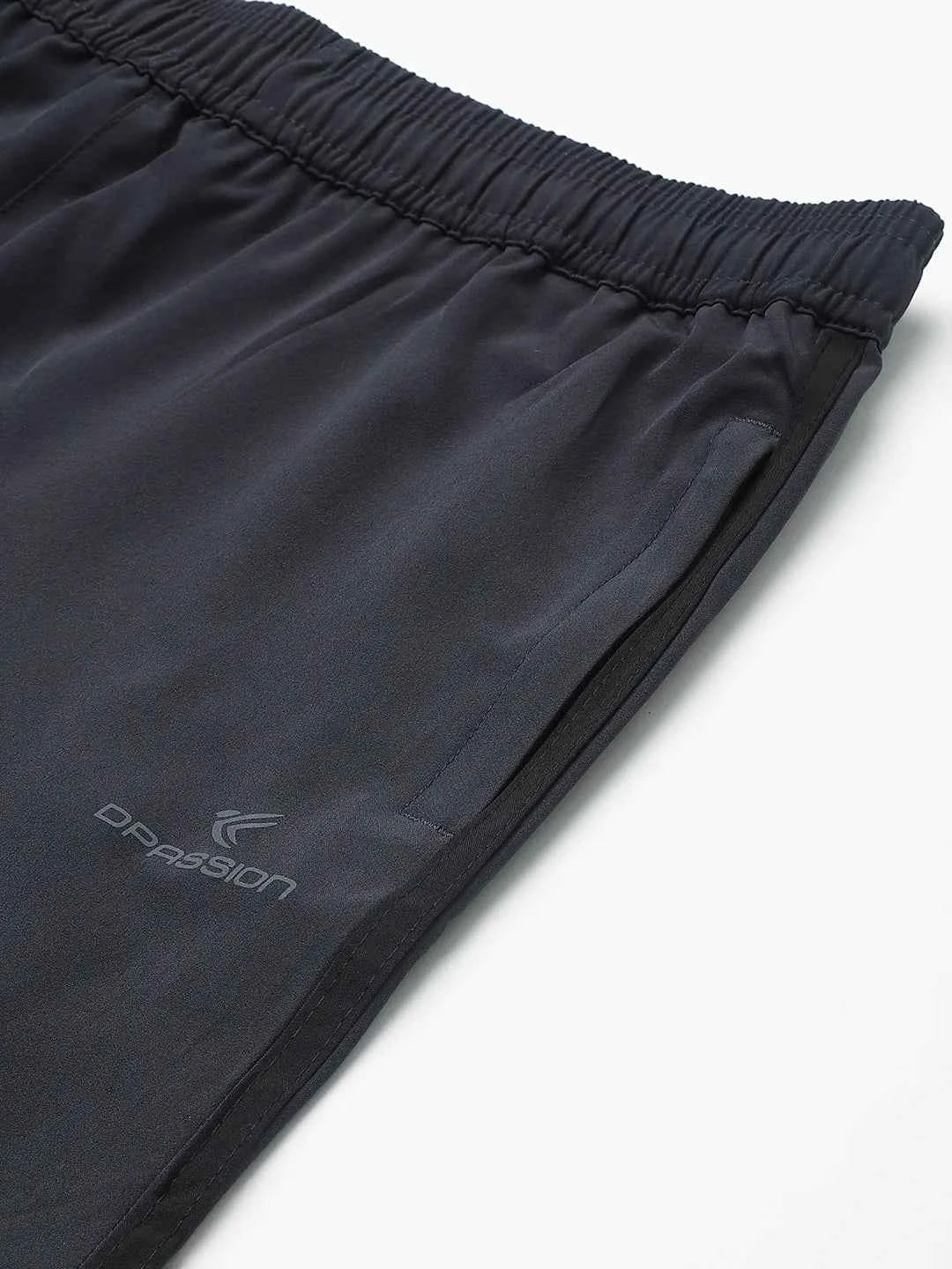 Dpassion Men Slim Fit Charcoal Track Pants with Dual Black Stripe Activewear