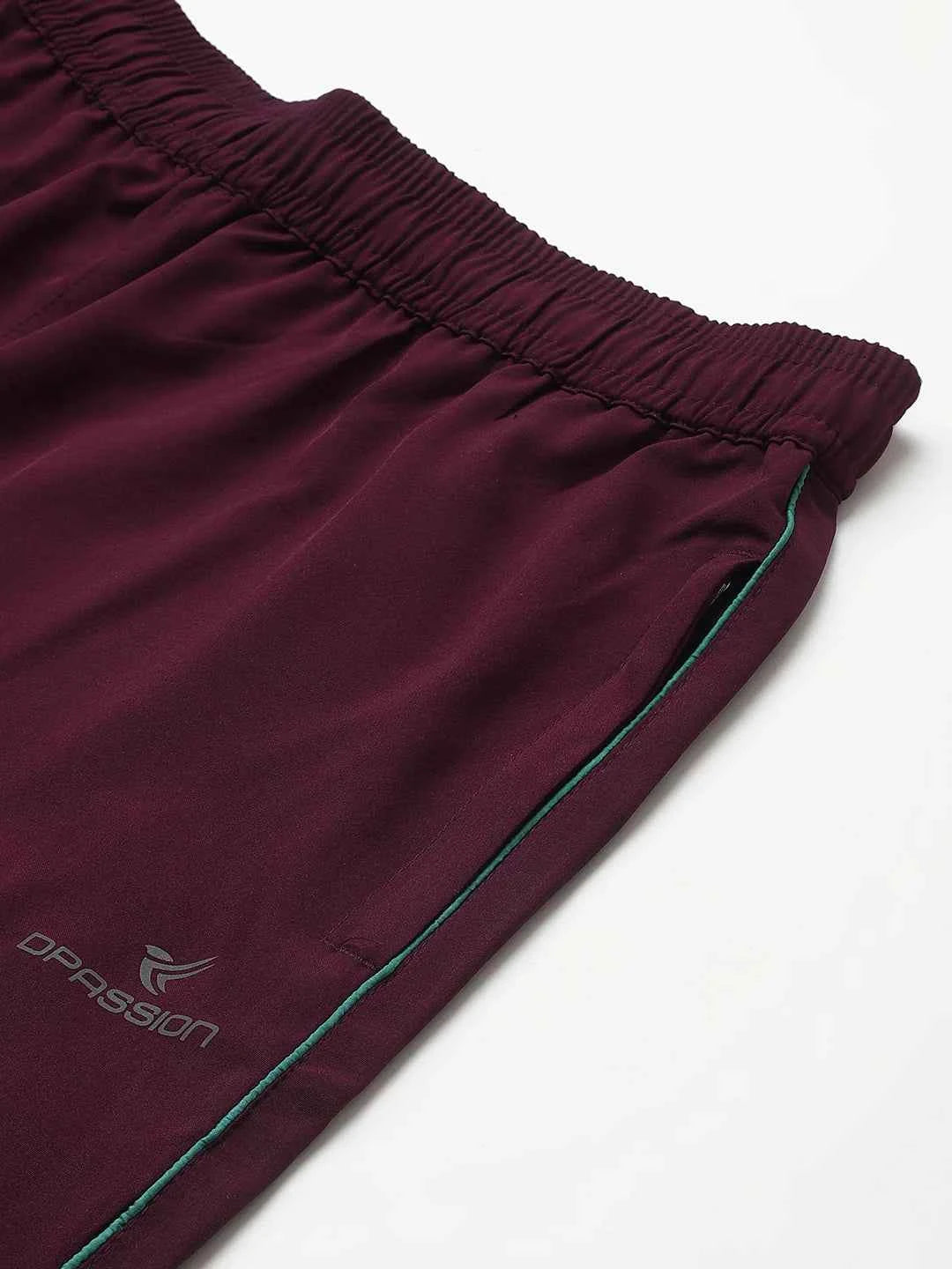 Dpassion Men Maroon Slim Fit Track Pants Stripe Gym Activewear