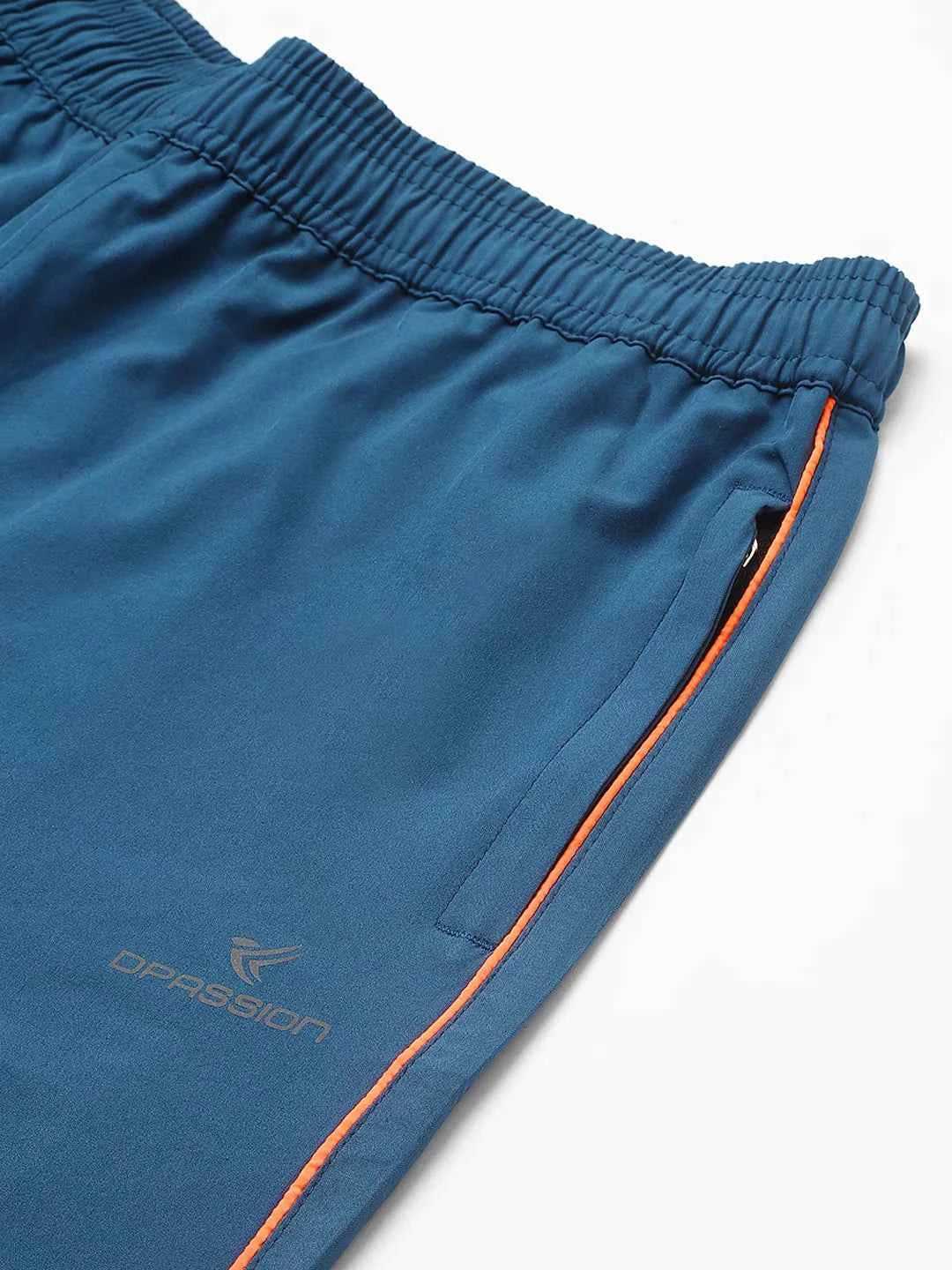 Dpassion Men Blue Slim Fit Track Pants with Contrast Stripe Gym Activewear