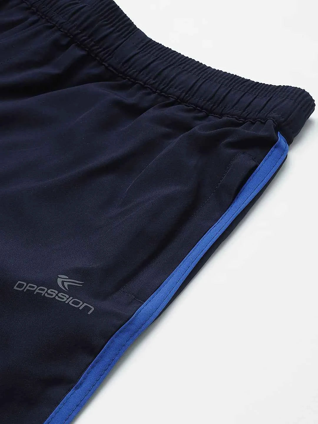 Dpassion Men Navy Slim Fit Track Pants with Blue Stripe Gym Activewear