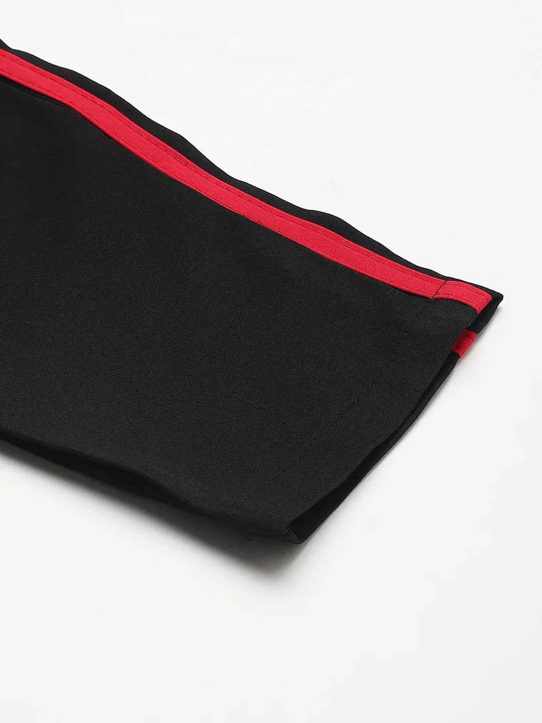 Dpassion Men Slim Fit Black Track Pants with Dual Red Stripe - Stylish Gym Wear