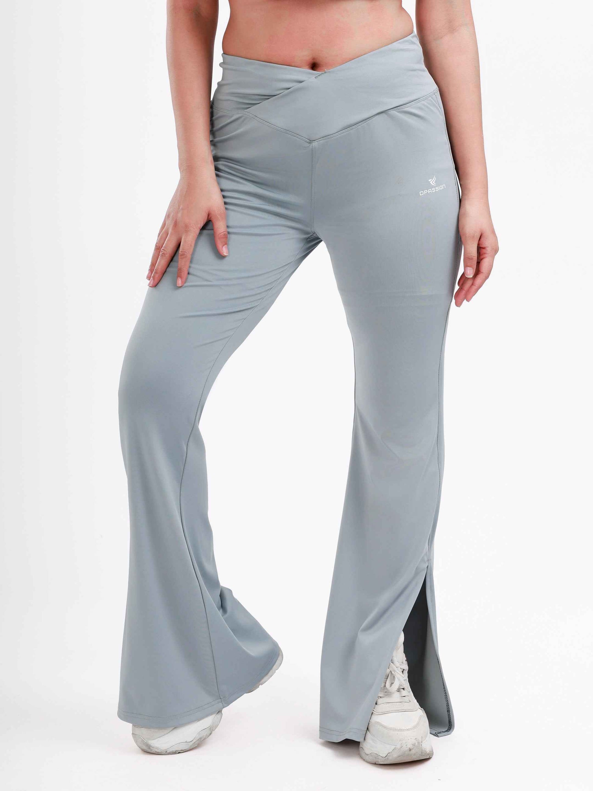 Dpassion Ice Grey Cross Waist Flare Pants Sculpt Fit Activewear