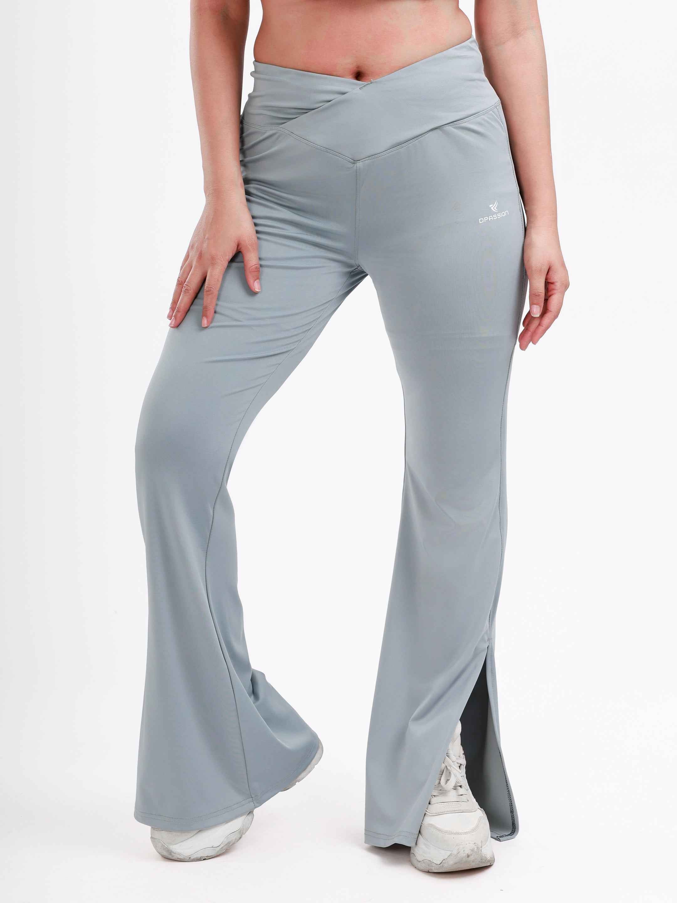 Dpassion Ice Grey Cross Waist Flare Pants Sculpt Fit Activewear