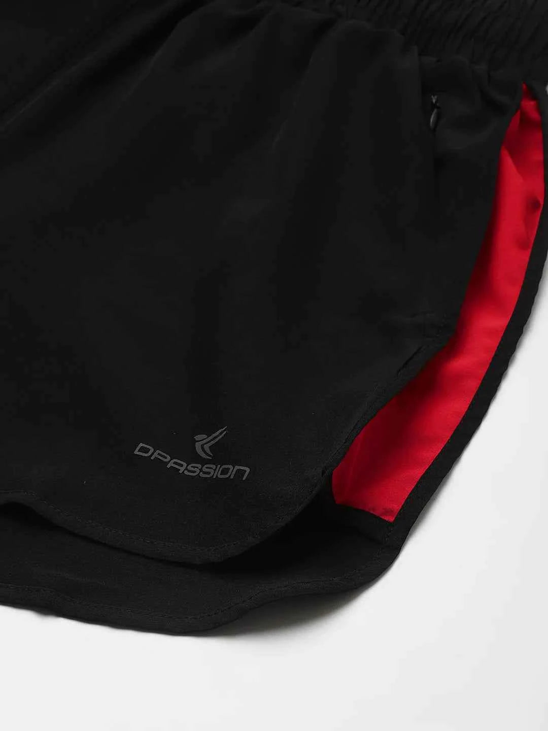 Dpassion Women Black Training Shorts with Contrast Panel Activewear