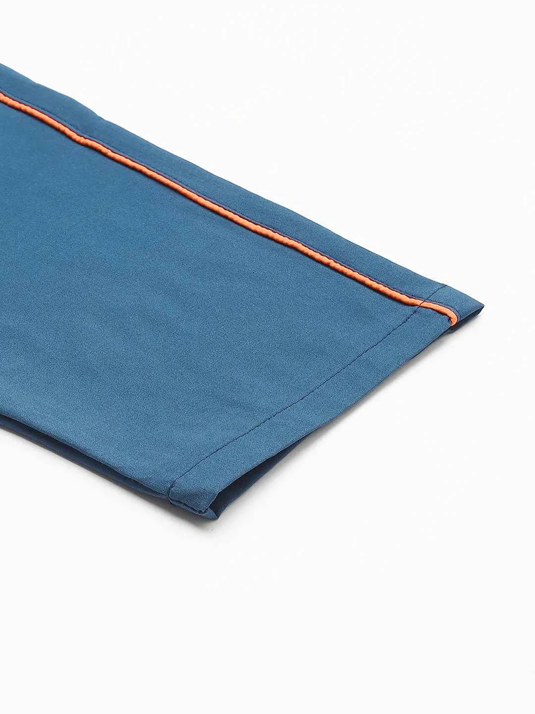 Dpassion Men Blue Slim Fit Track Pants with Contrast Stripe Gym Activewear