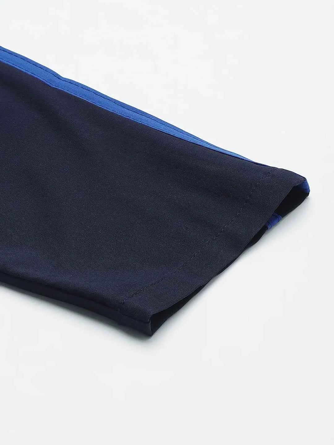 Dpassion Men Navy Slim Fit Track Pants with Blue Stripe Gym Activewear