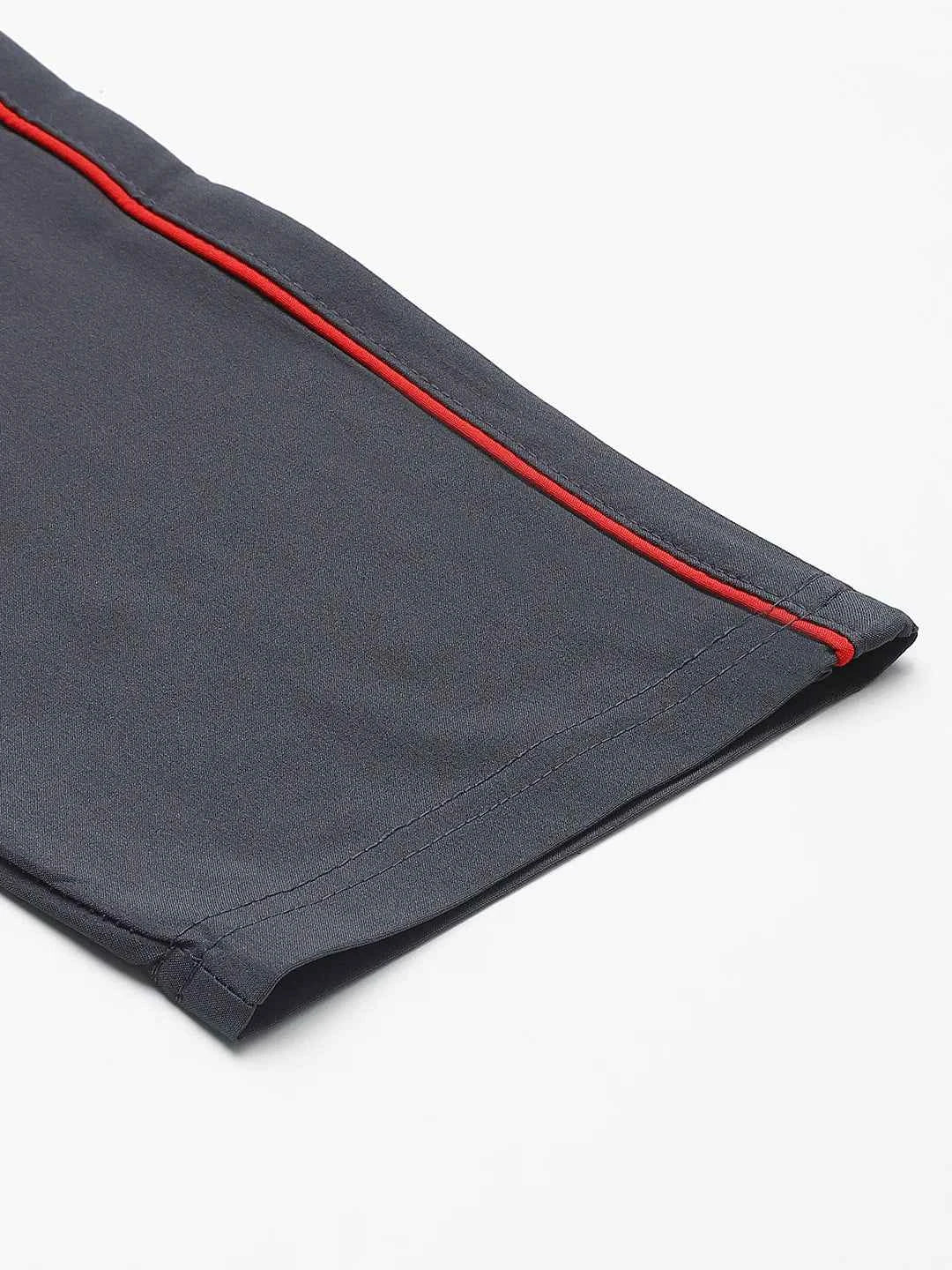 Dpassion Men Grey Slim Fit Track Pants with Red Stripe Gym Wear